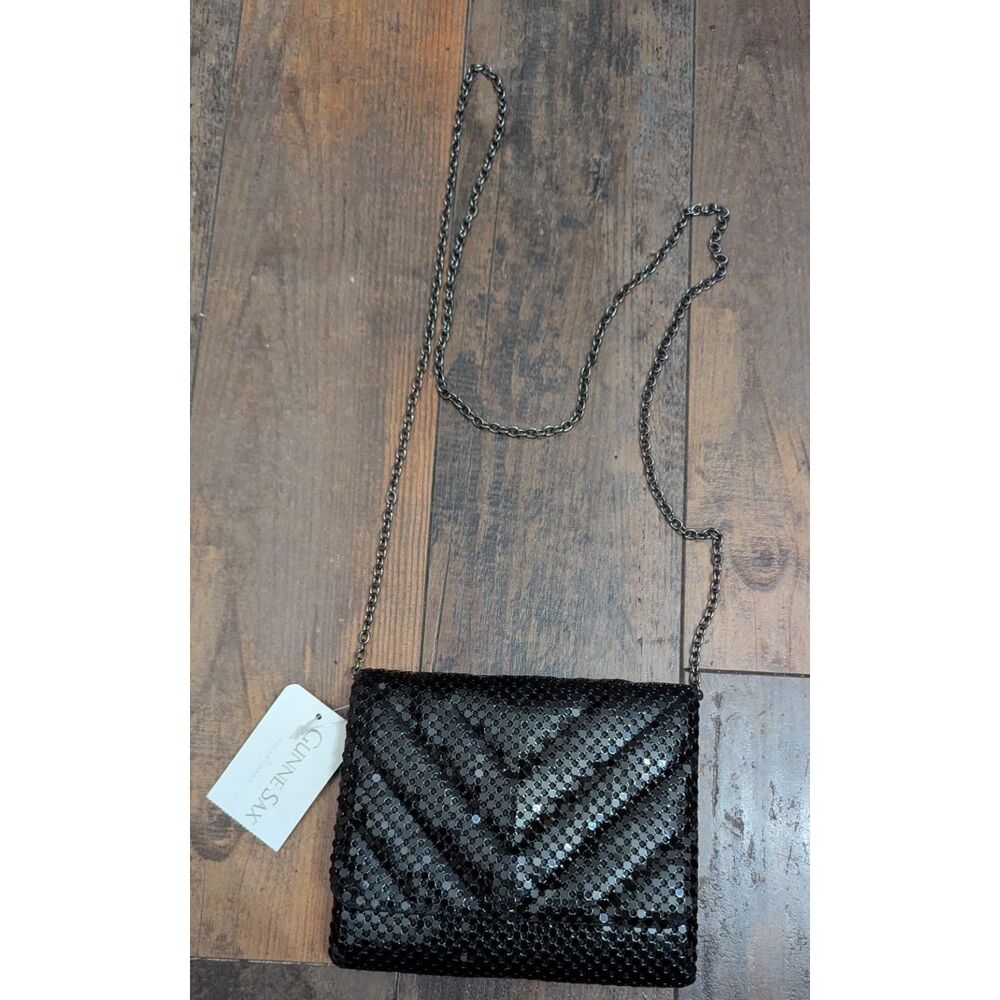 Vintage Gunne Sax Black Metal Mesh Evening Bag Clutch w/ Chain Strap